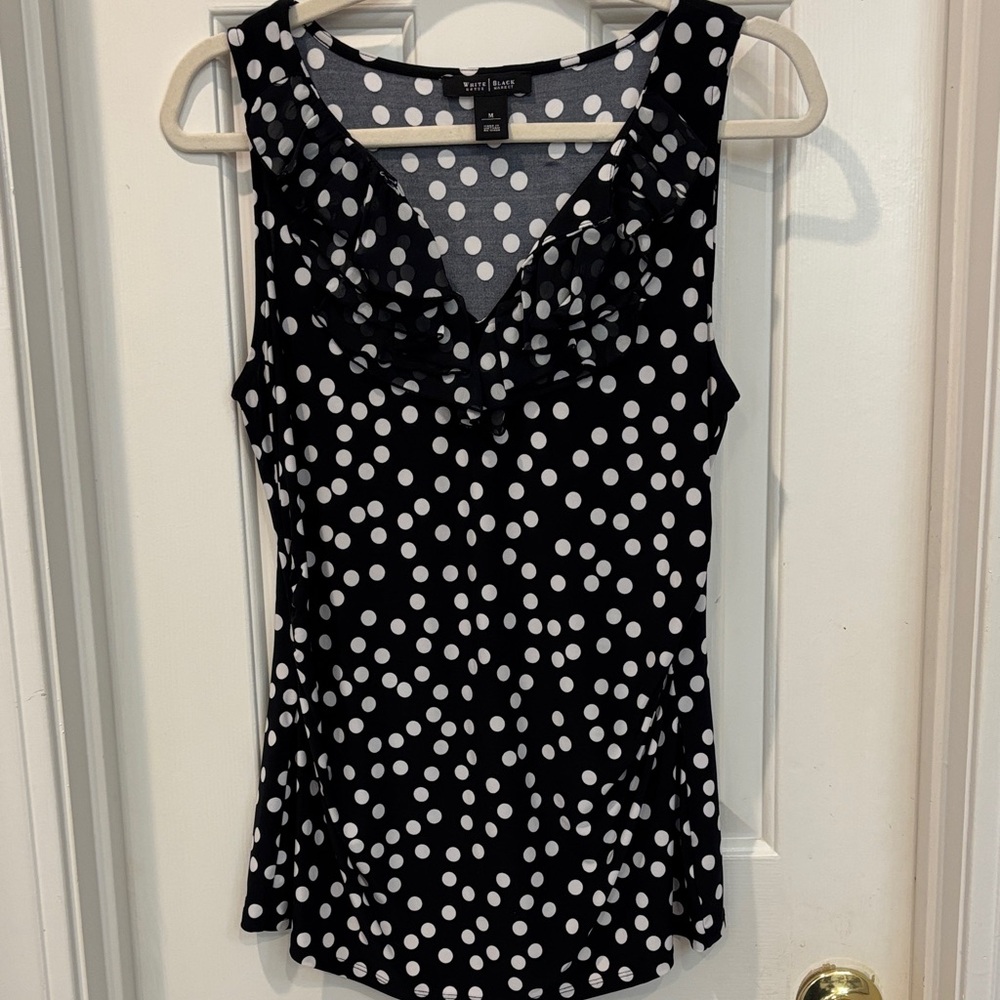 White House Black Market Sleeveless Polka Dot Blouse